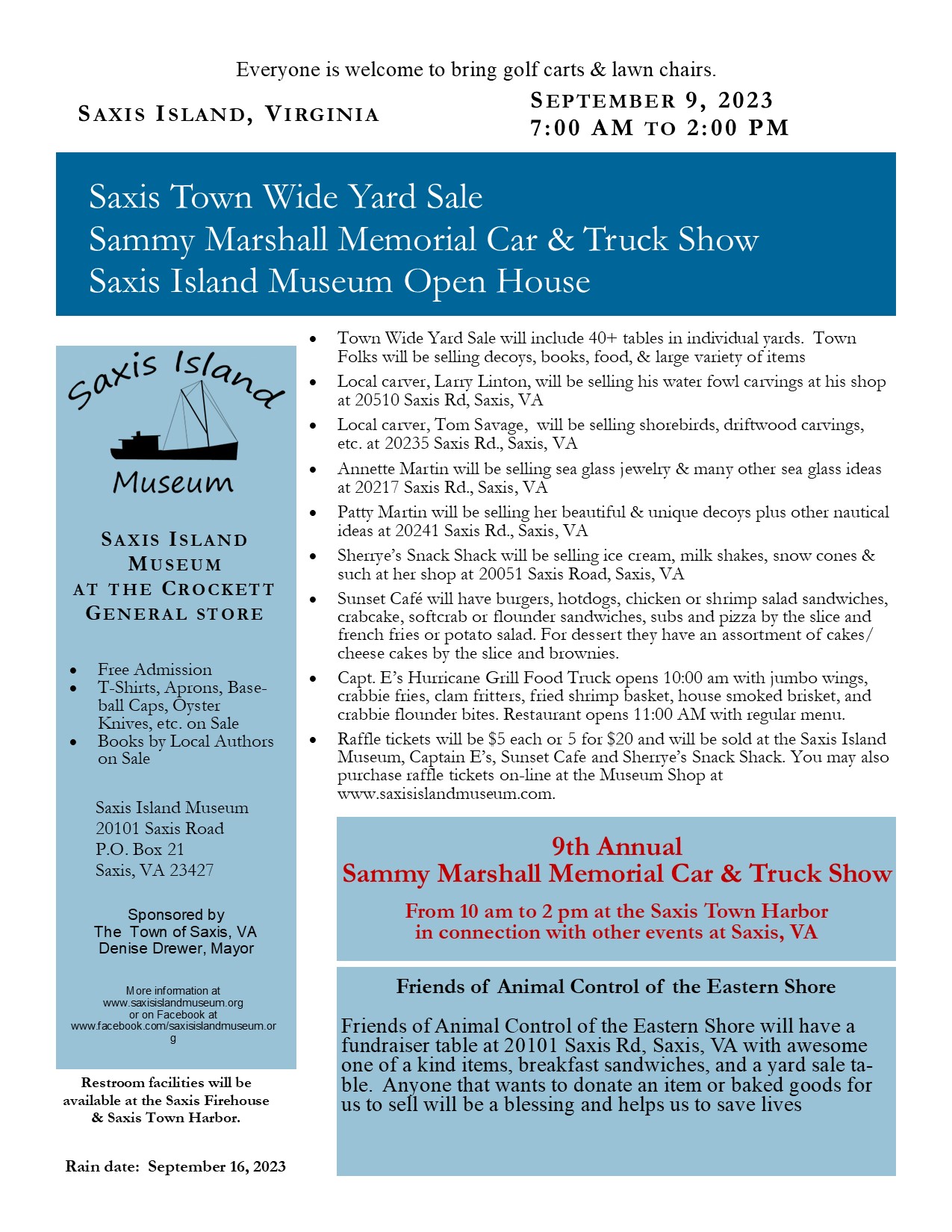 SAXIS TOWN WIDE YARD SALE, CAR SHOW, MUSEUM OPEN HOUSE Bay Country 97
