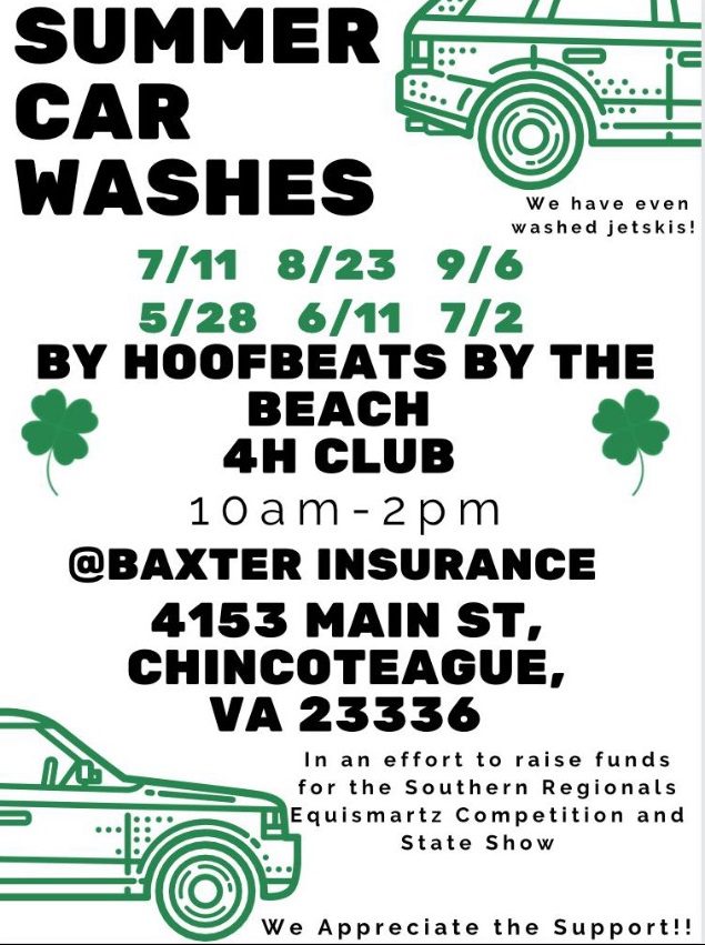 Hoofbeats by the Beach 4H Club Summer Car Washes Multiple Dates